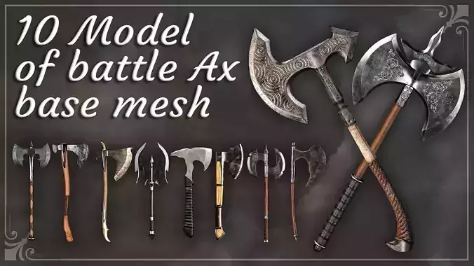 10 Model of battle Ax base mesh Low-poly 3D model