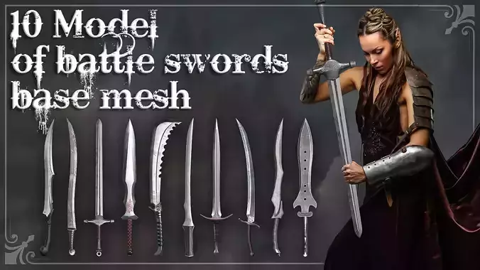 10 Model of battle swords base mesh Low-poly 3D model