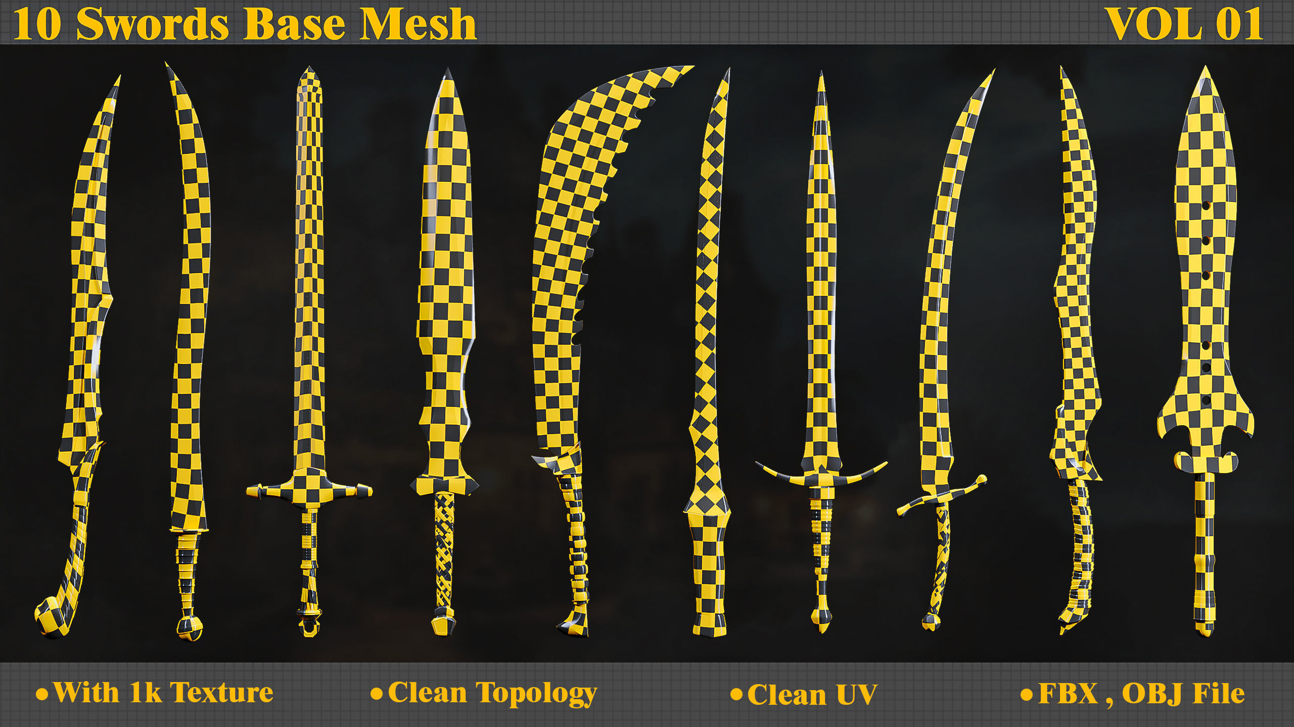 10 Model of battle swords base mesh Low-poly 3D model_5