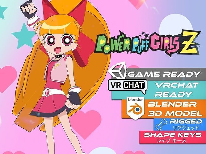 Blossom - Powerpuff Girls Z - 3D Model VRCHAT - GAMEREADY  Low-poly 3D model