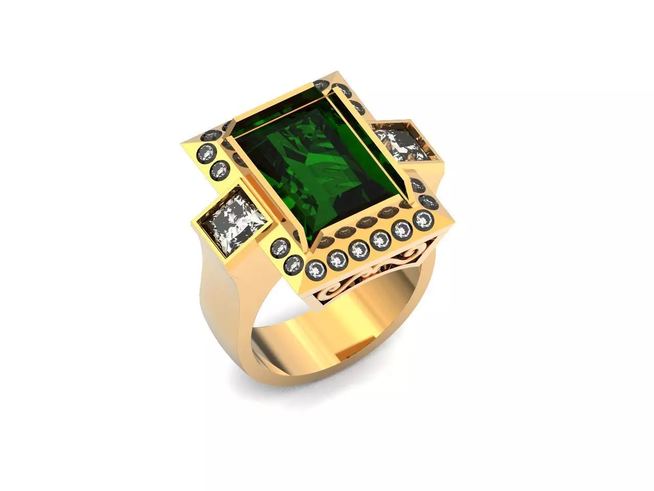 baguette stone signet ring 964 3D print model