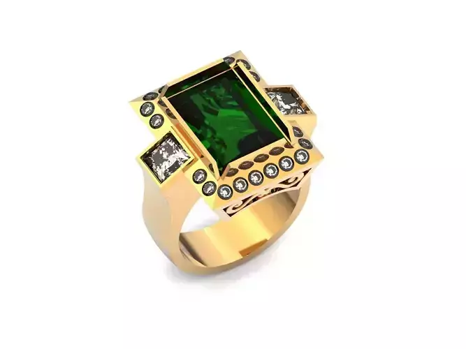 baguette stone signet ring 964