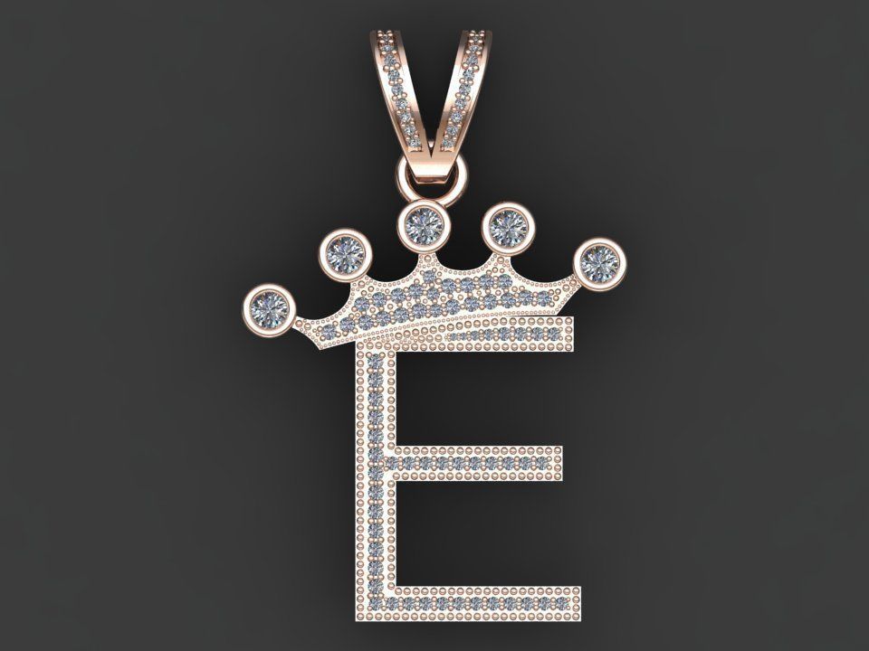 E letter pendant 3D print model_16
