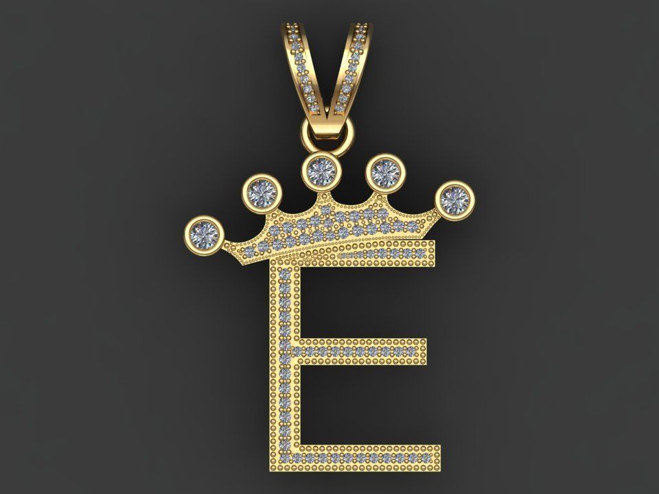 E letter pendant 3D print model_17