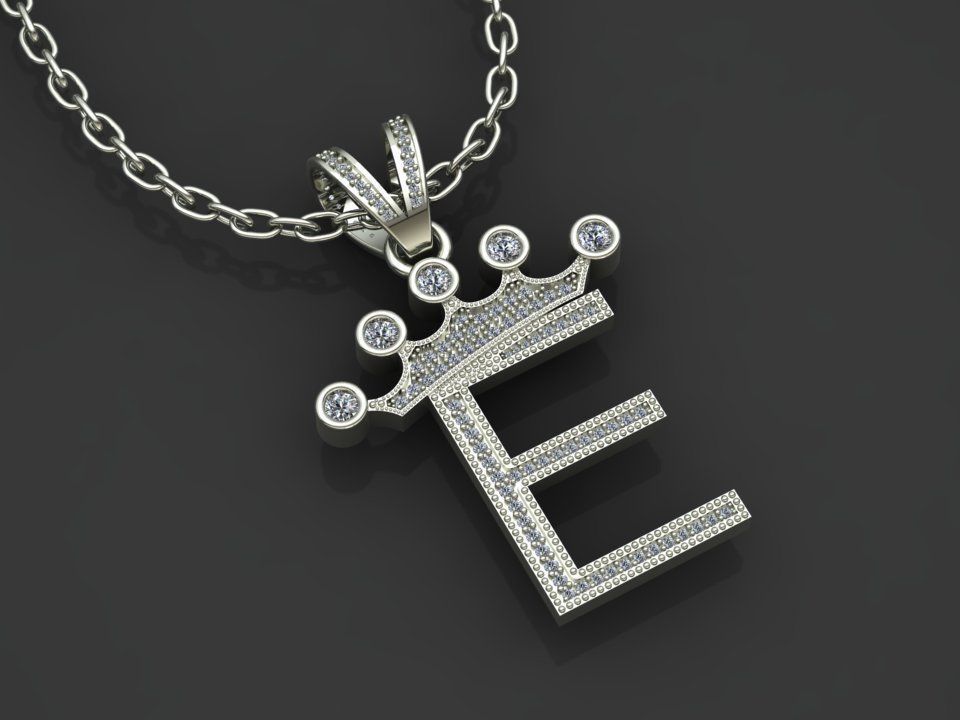 E letter pendant 3D print model_2