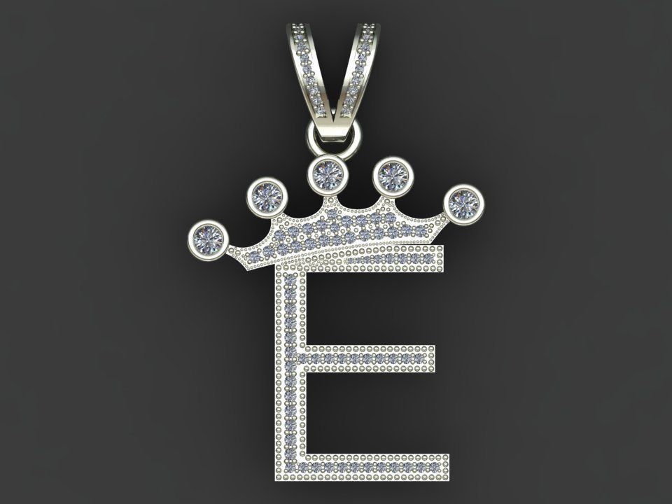 E letter pendant 3D print model_15
