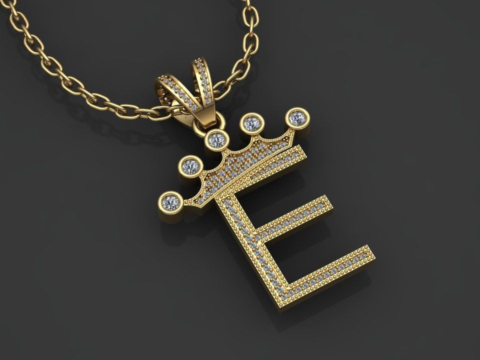 E letter pendant 3D print model_1