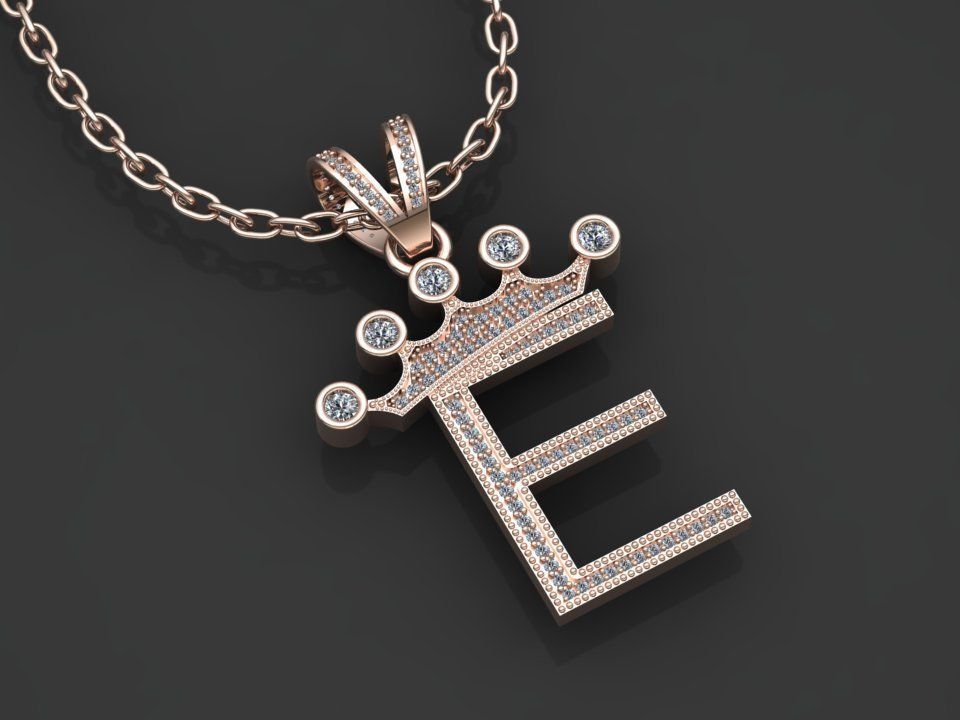 E letter pendant 3D print model_3