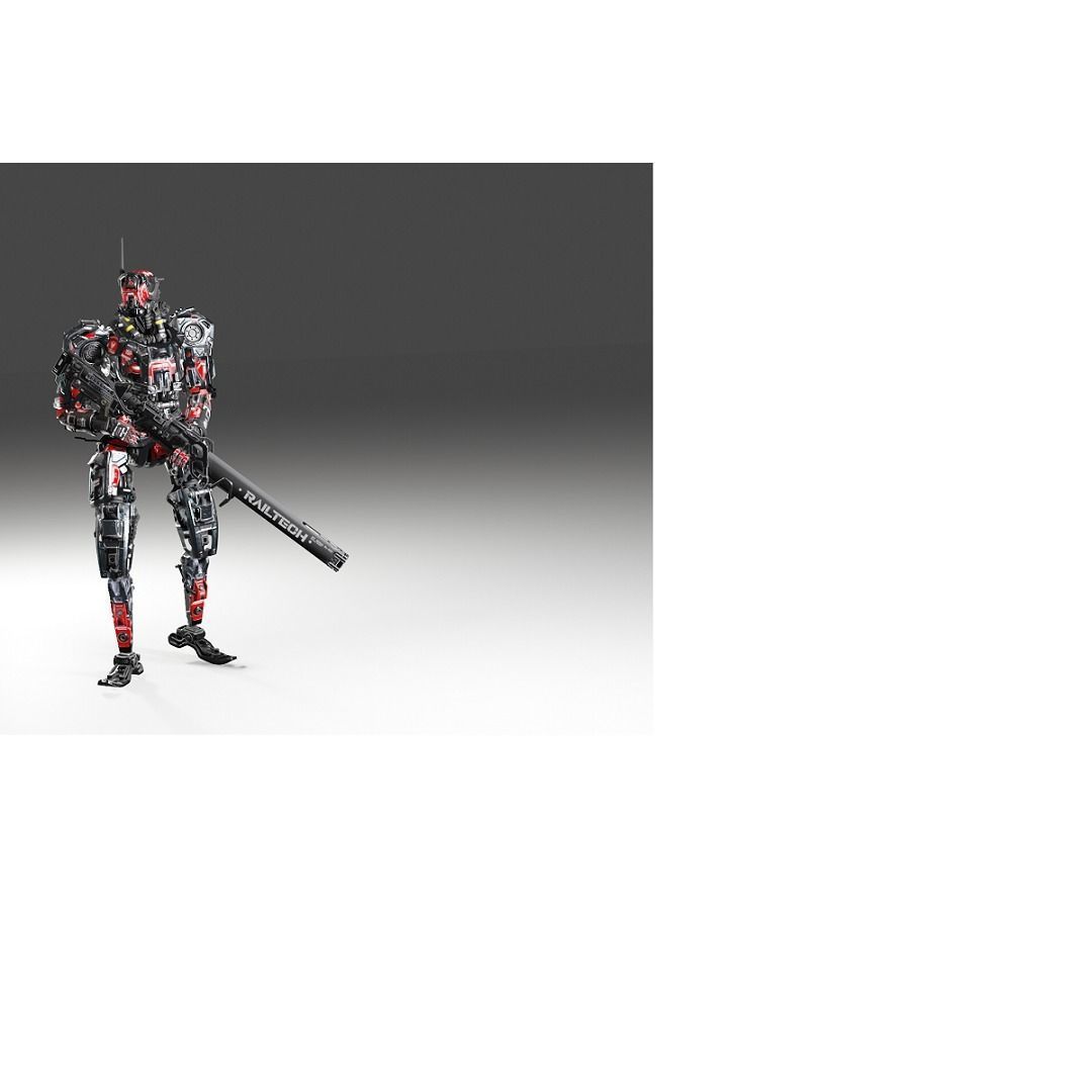 Futuristic Combat Robot with Rifle 3D model_1
