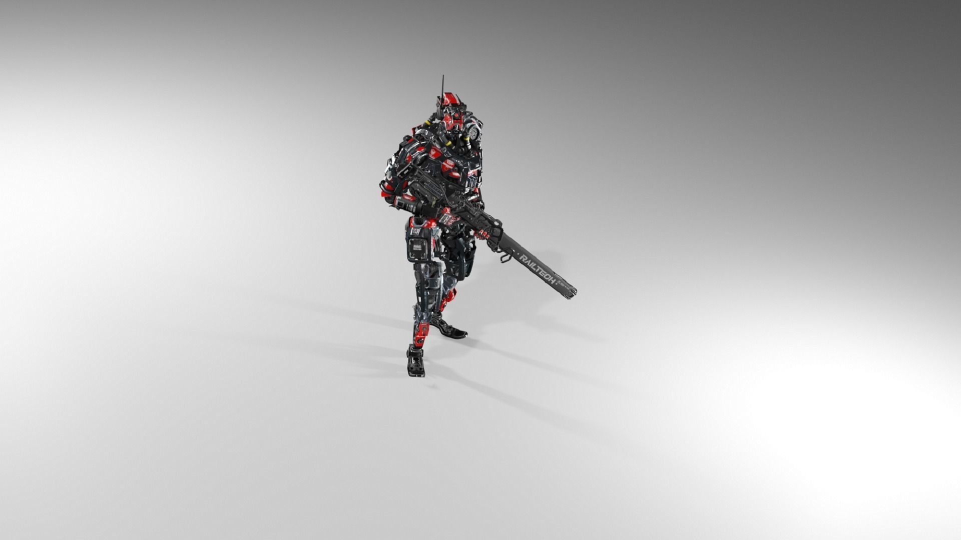 Futuristic Combat Robot with Rifle 3D model_3