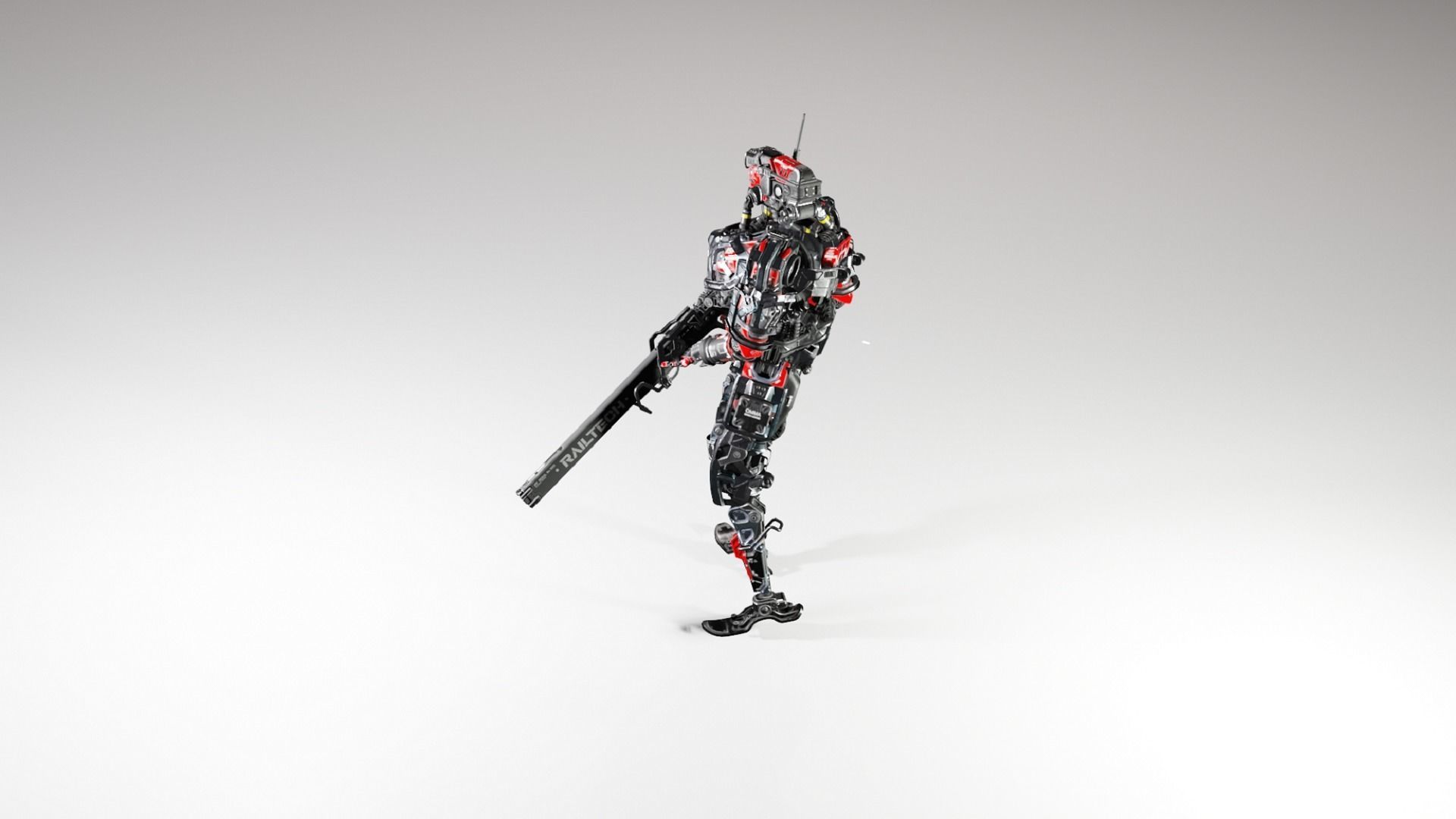 Futuristic Combat Robot with Rifle 3D model_2