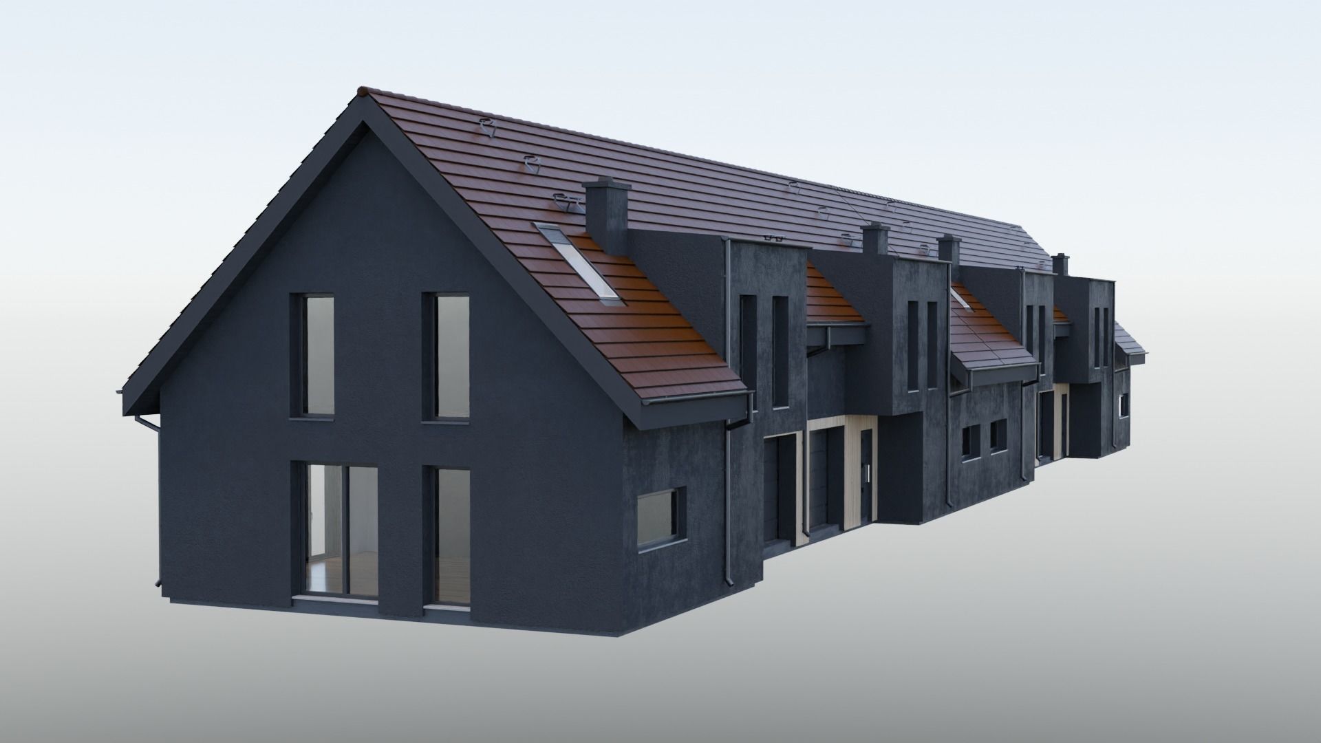 four private houses 3D model_3