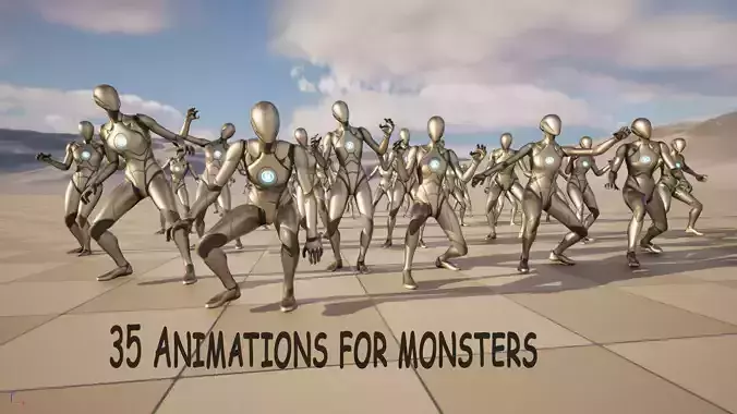 Animations for Monsters Creatures UE5 35 pcs Low-poly 3D model