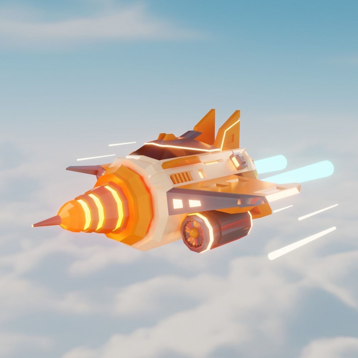 3D Lowpoly Spaceship modelling Low-poly 3D model_5