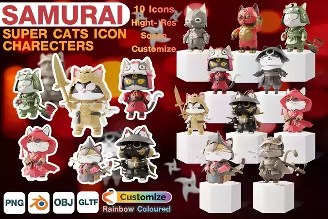 Samurai Super Cats Art Toy Charecters 10 Asset