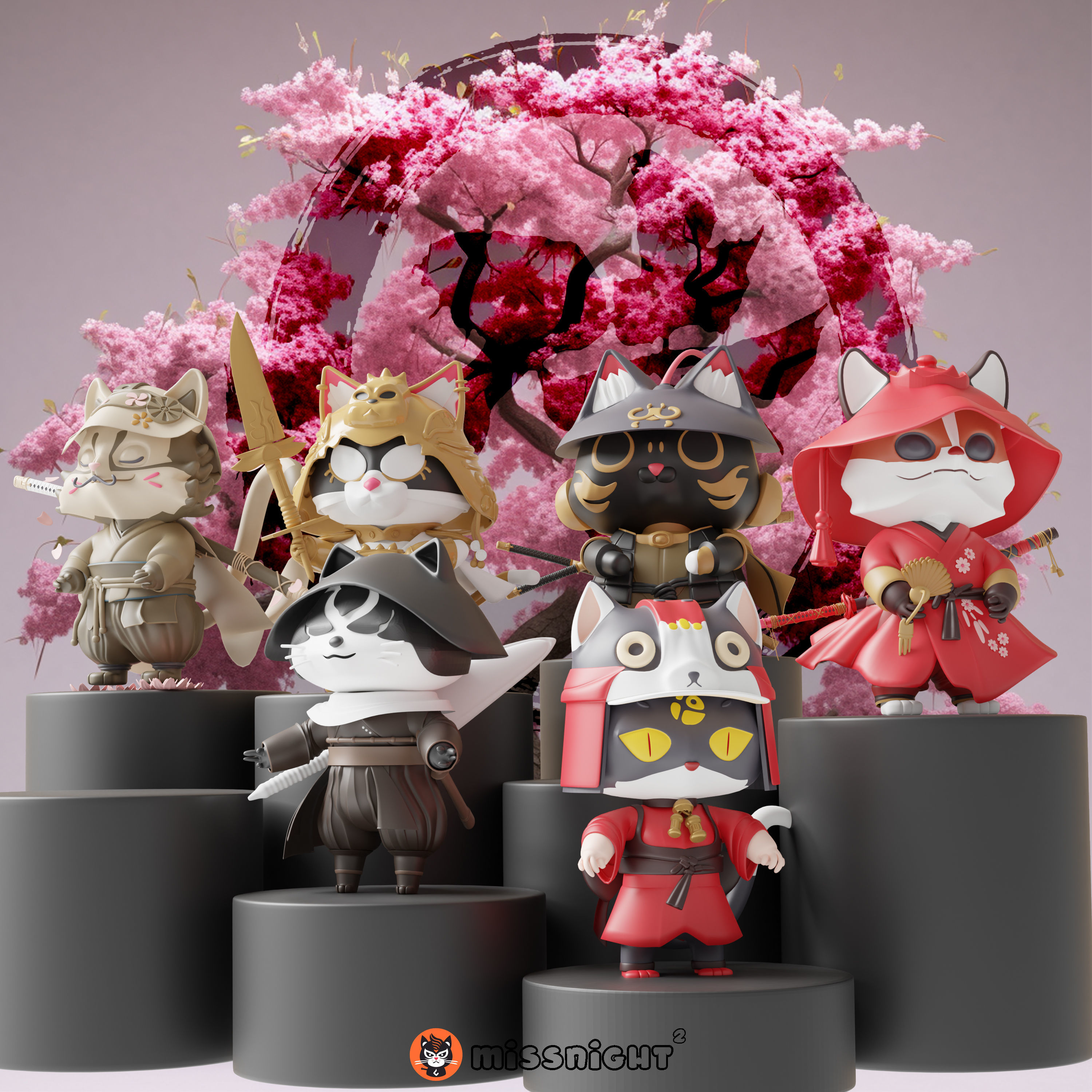 Samurai Super Cats Art Toy Charecters 10 Asset Low-poly 3D model_1