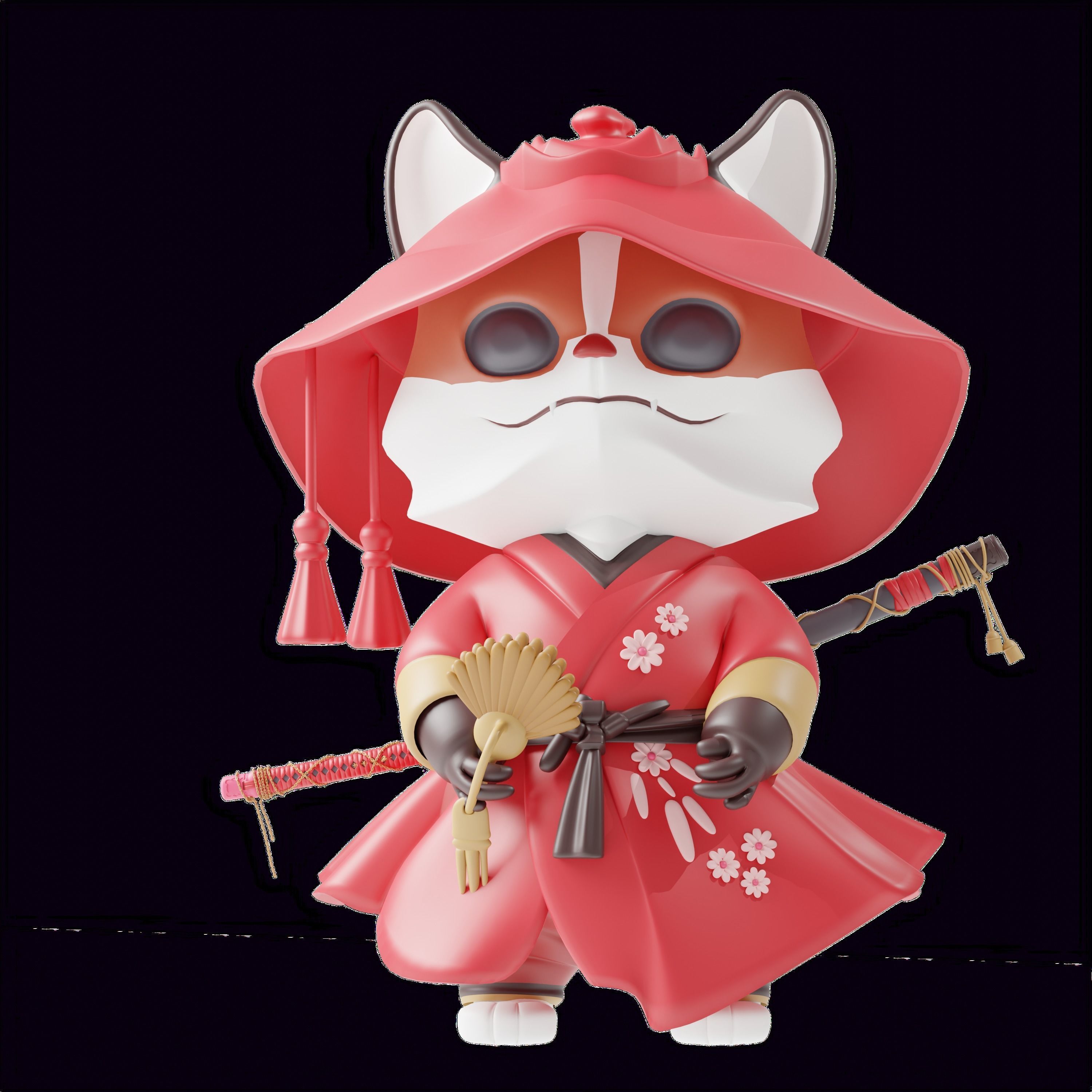 Samurai Super Cats Art Toy Charecters 10 Asset Low-poly 3D model_7