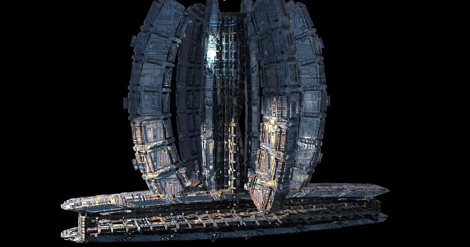 Alien base hadron collider tower Low-poly 3D model_1