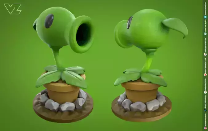 Plants vs Zombies - Peashoter - 7 File Types - PBR Material Low-poly 3D model