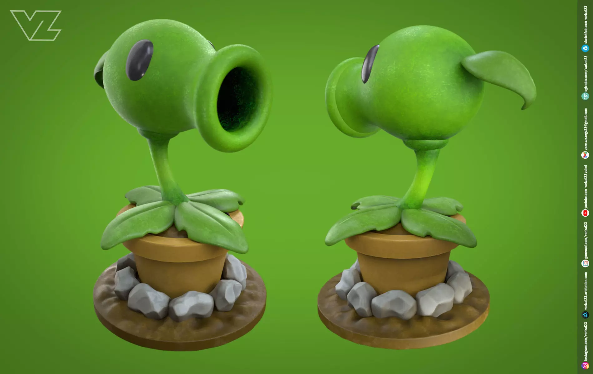Plants vs Zombies - Peashoter - 7 File Types - PBR Material Low-poly 3D model_0