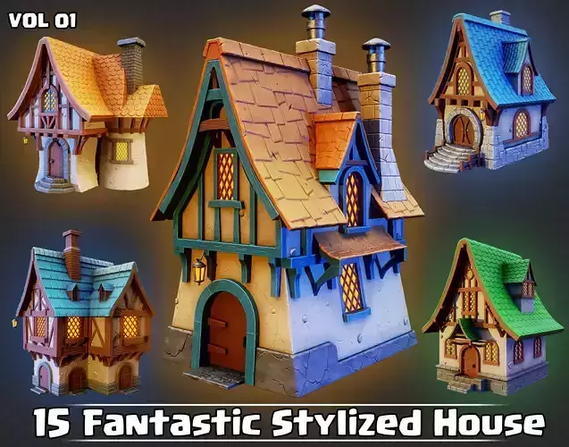 15 Fantastic Stylized Houses Game Ready VOL01