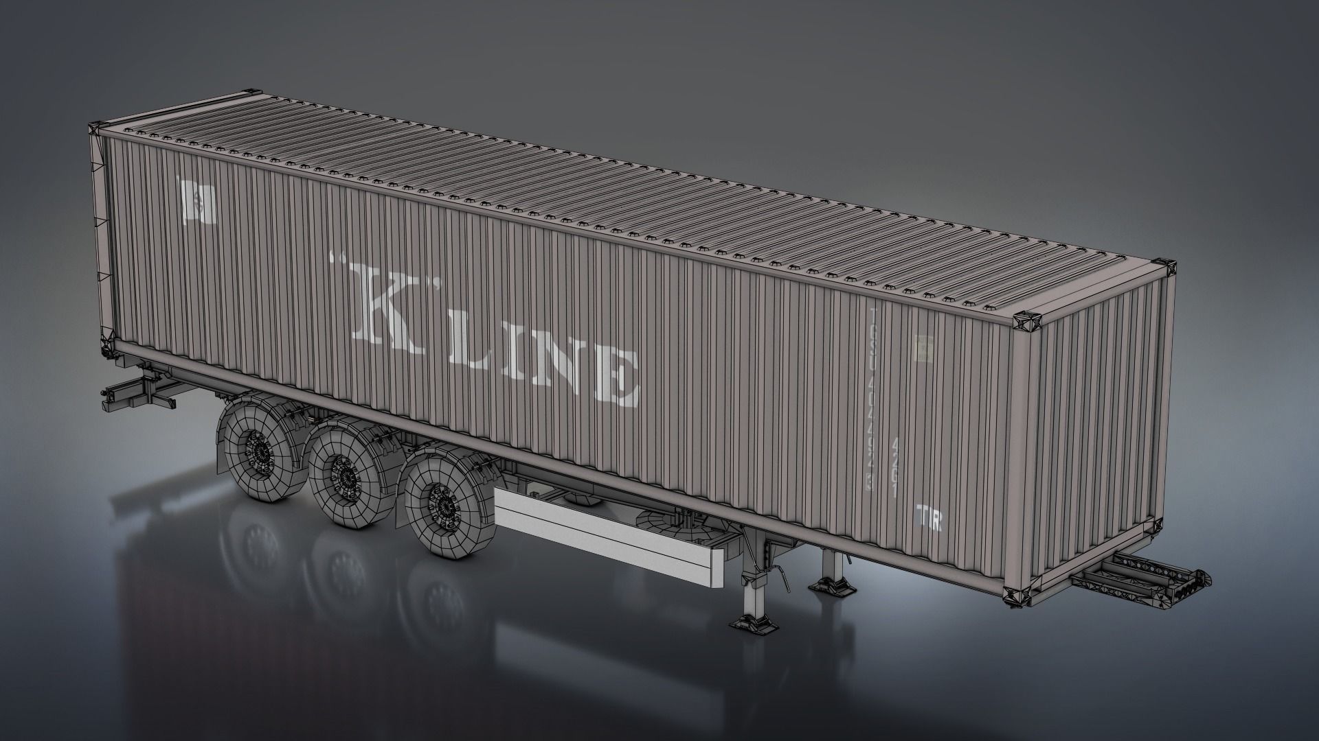 Semi-Trailer Container Low-poly 3D model_9