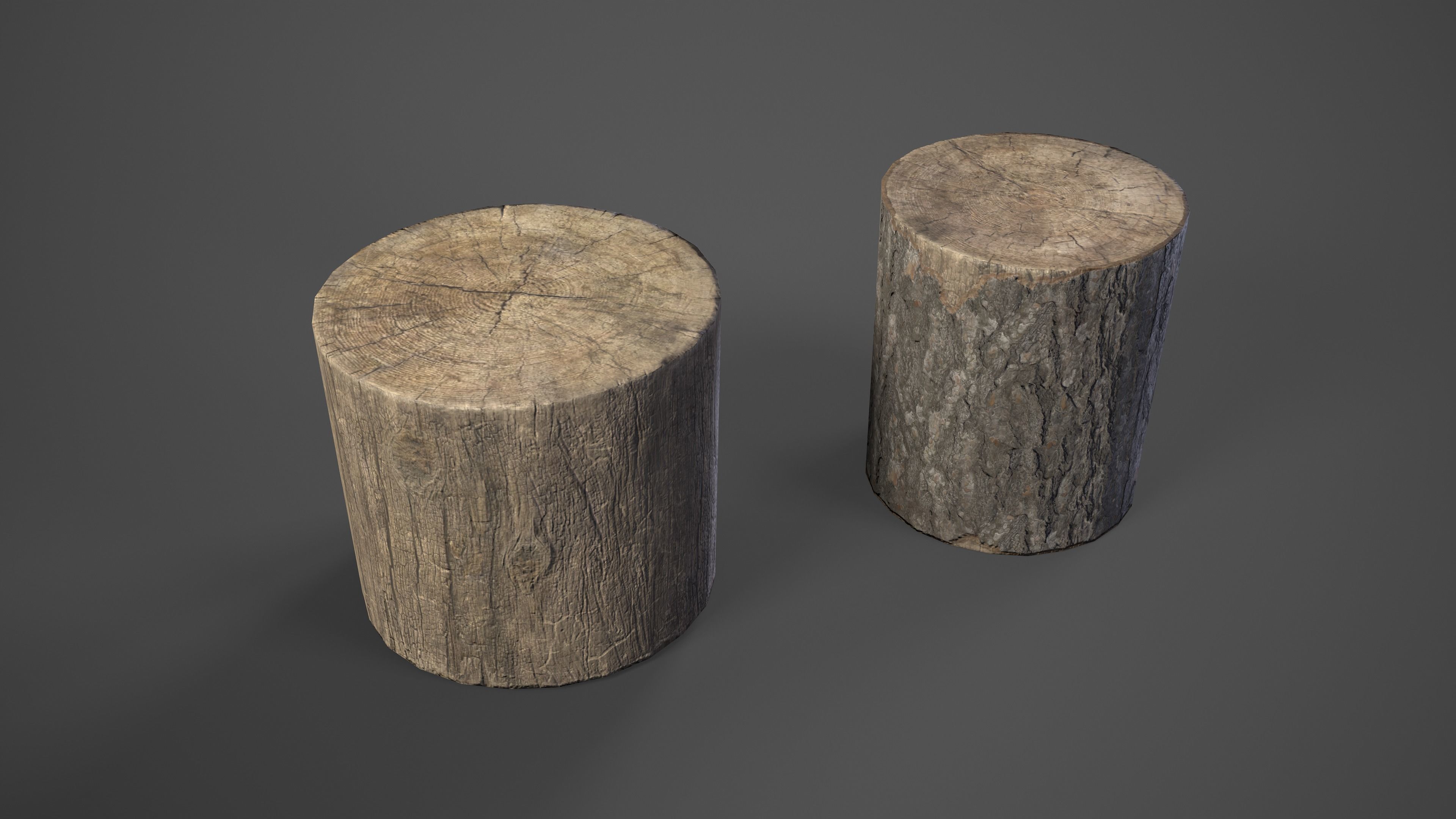Firewood pile with stumps and axe Low-poly 3D model_11