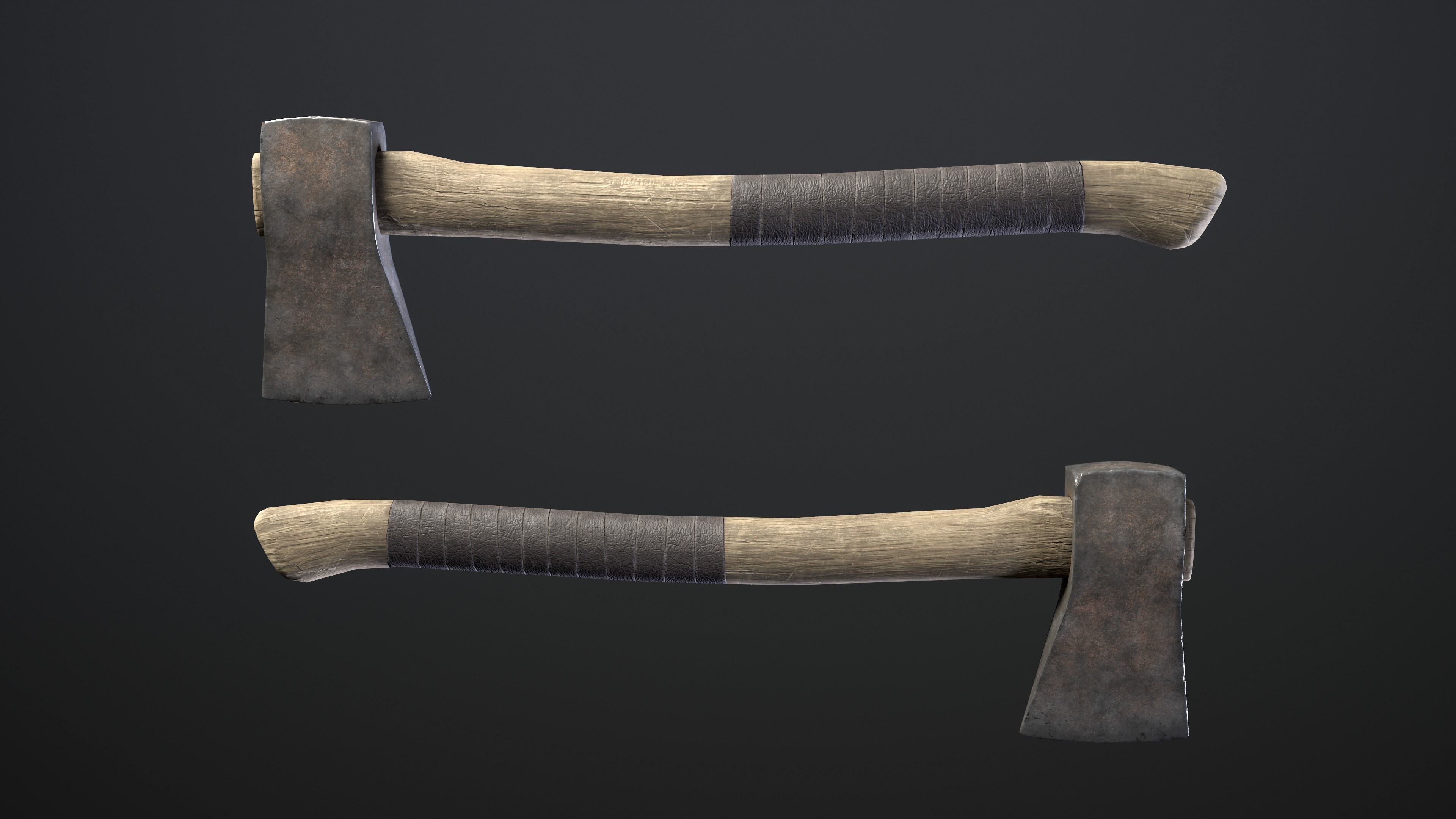 Firewood pile with stumps and axe Low-poly 3D model_5