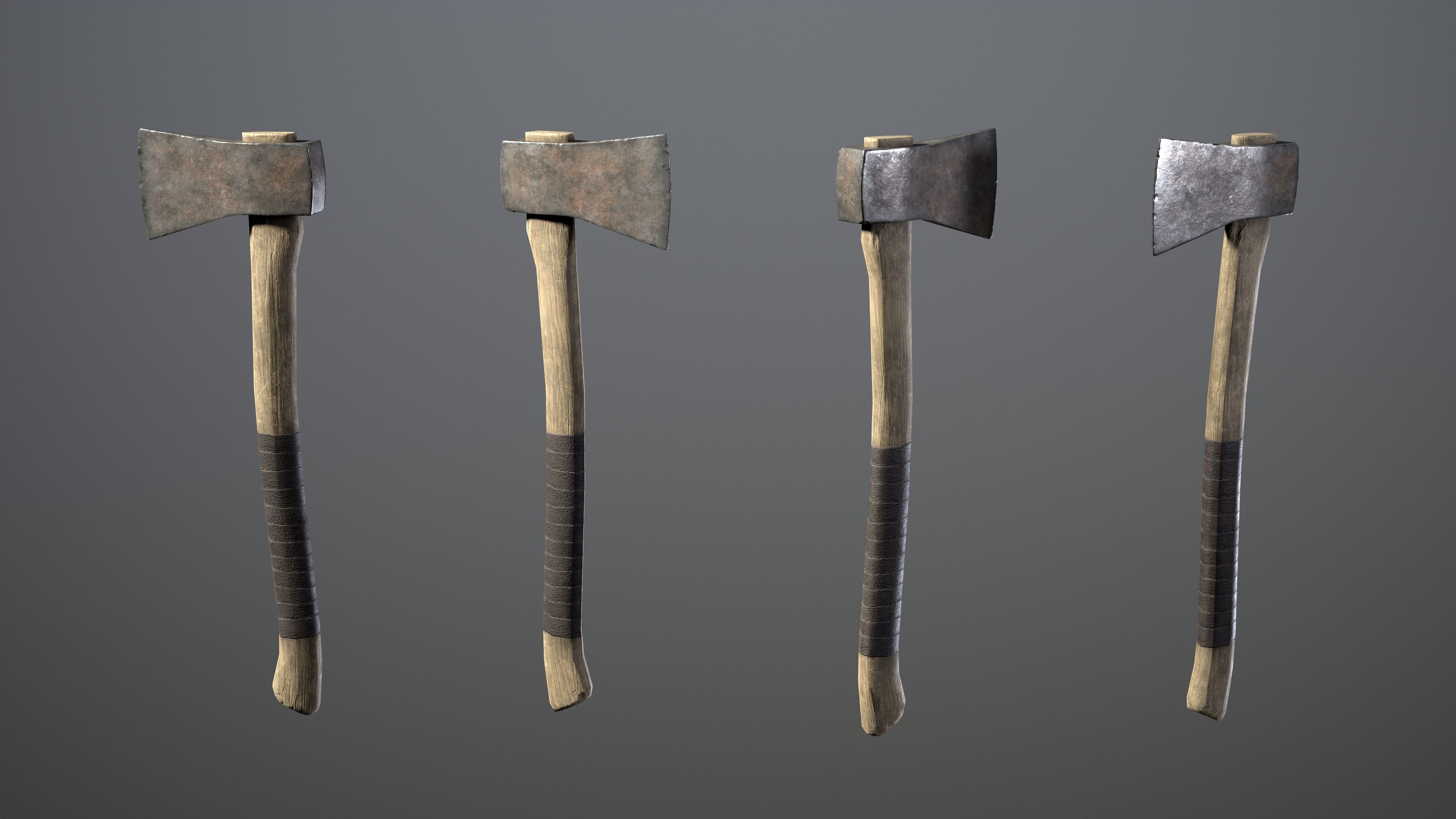 Firewood pile with stumps and axe Low-poly 3D model_6