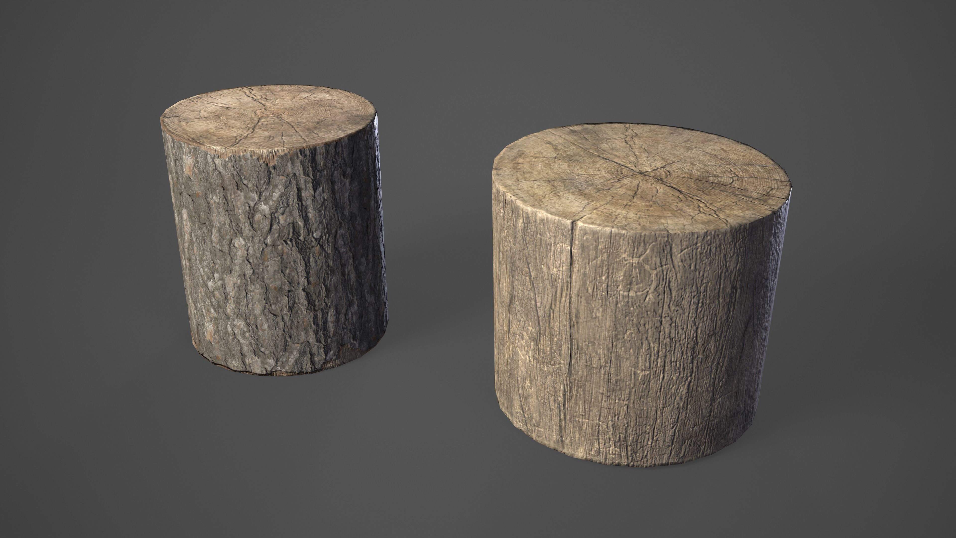 Firewood pile with stumps and axe Low-poly 3D model_12