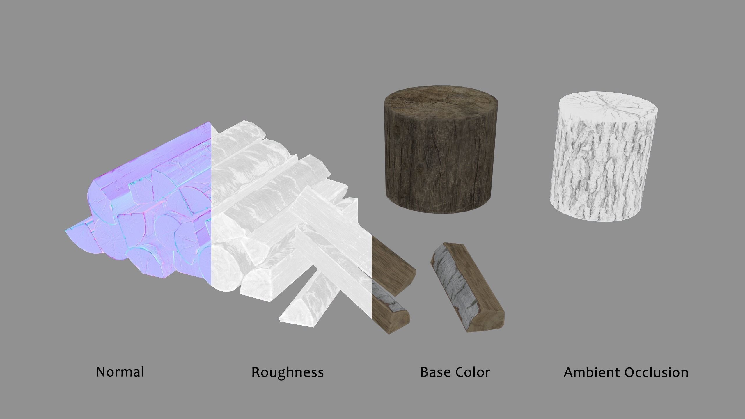 Firewood pile with stumps and axe Low-poly 3D model_16