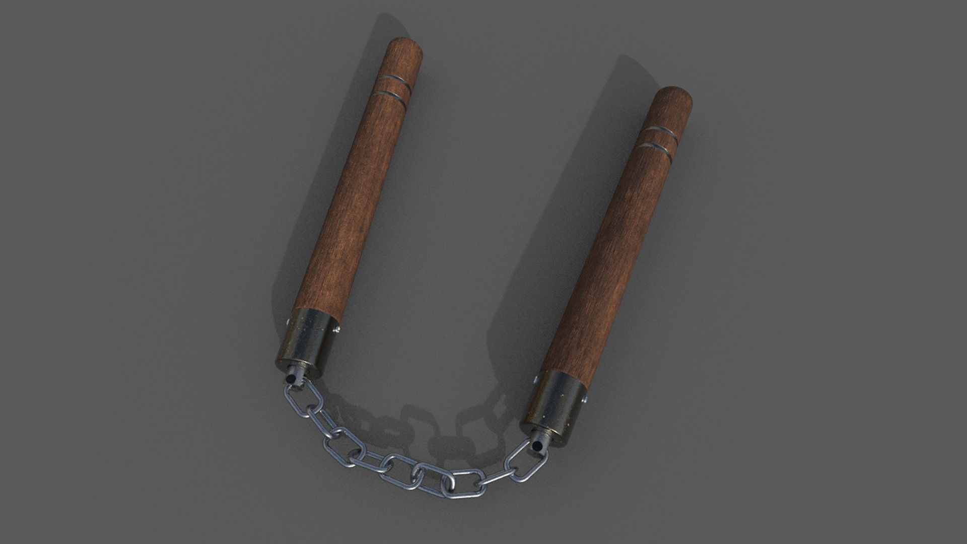 Nunchaku or Nunchuck made of Wood and Steel Low Poly 3D Model Low-poly 3D model_7