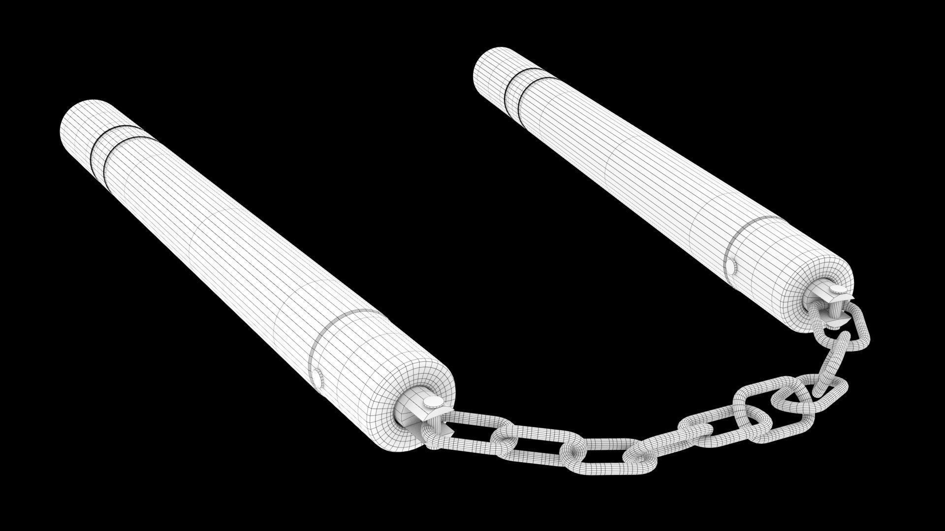 Nunchaku or Nunchuck made of Wood and Steel Low Poly 3D Model Low-poly 3D model_6