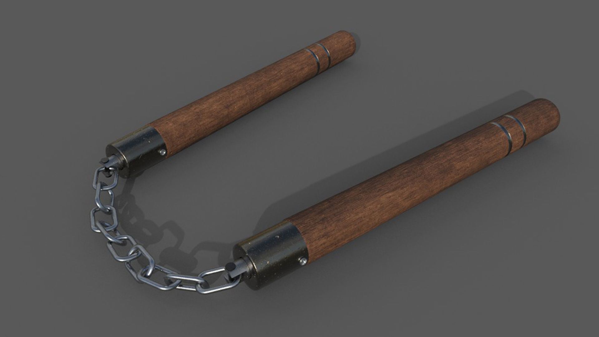 Nunchaku or Nunchuck made of Wood and Steel Low Poly 3D Model Low-poly 3D model_11