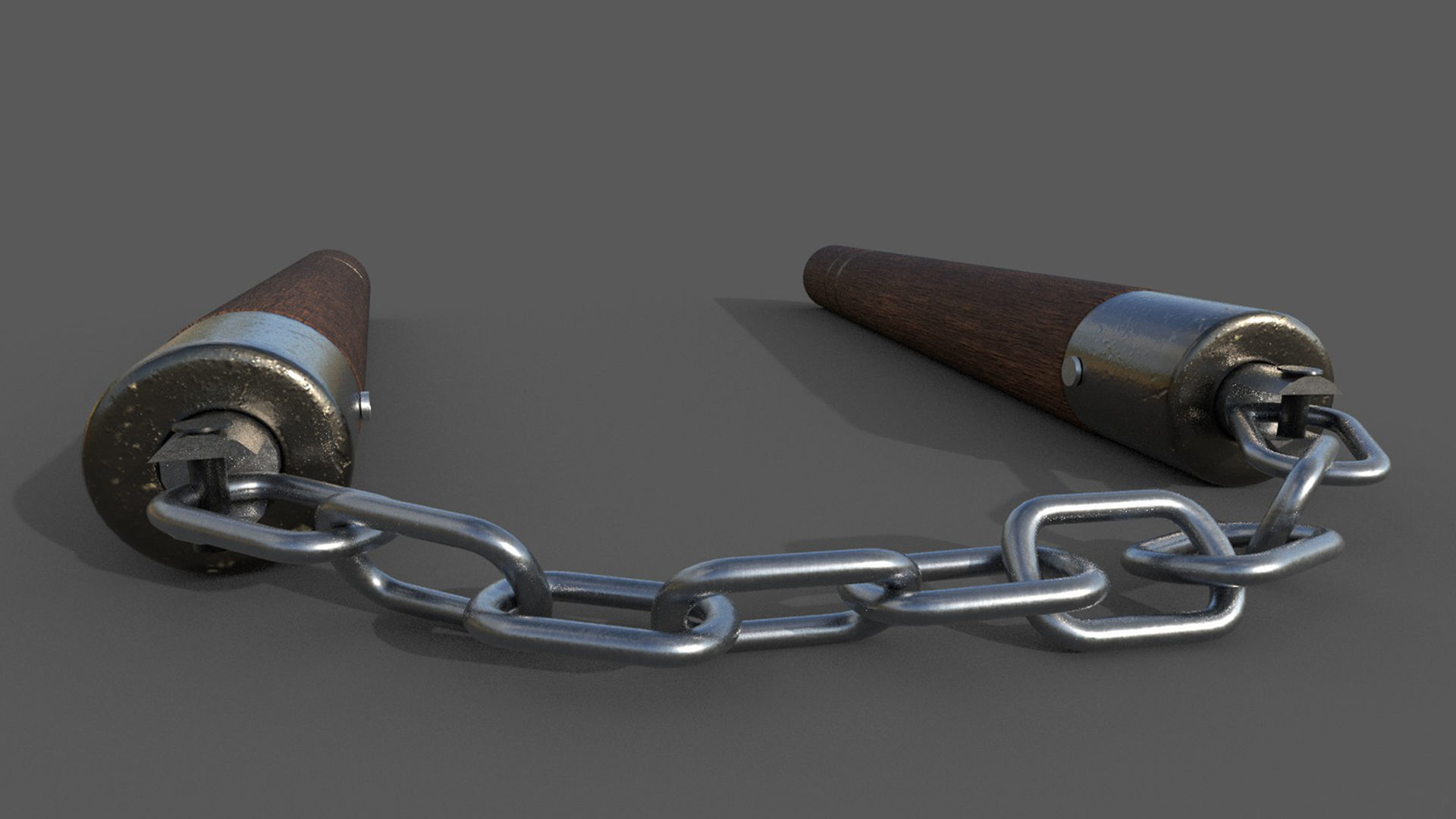 Nunchaku or Nunchuck made of Wood and Steel Low Poly 3D Model Low-poly 3D model_9
