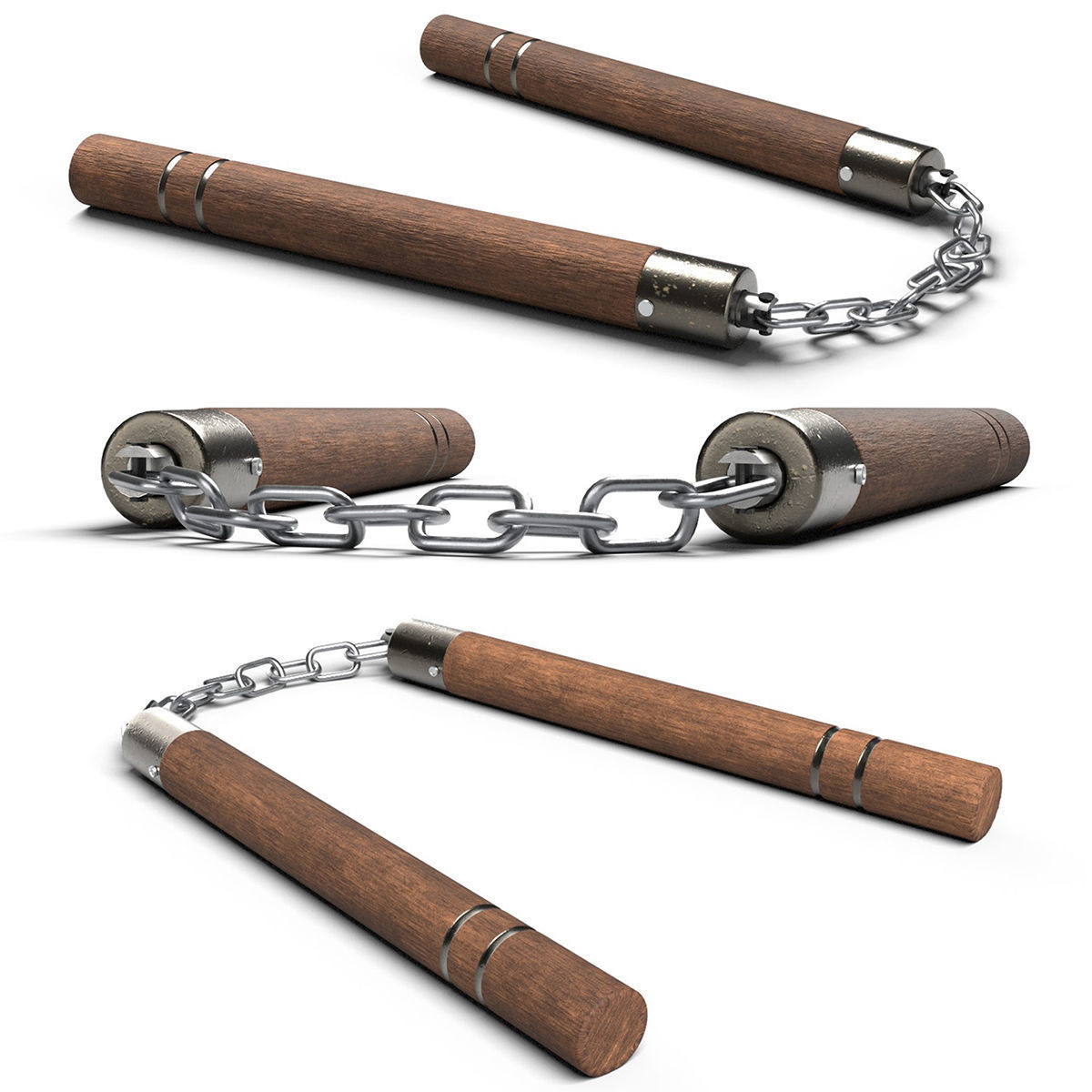Nunchaku or Nunchuck made of Wood and Steel Low Poly 3D Model Low-poly 3D model_5