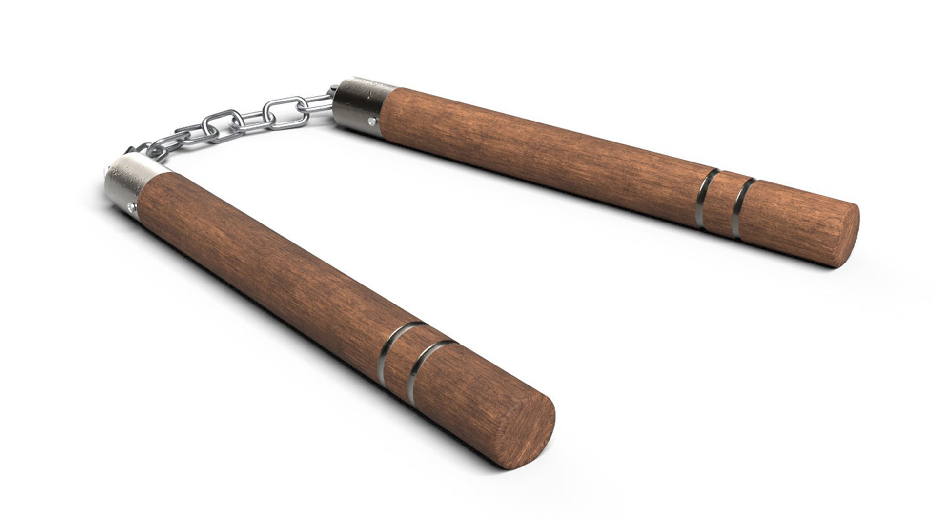 Nunchaku or Nunchuck made of Wood and Steel Low Poly 3D Model Low-poly 3D model_1