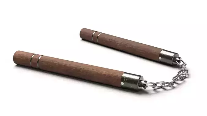 Nunchaku or Nunchuck made of Wood and Steel Low Poly 3D Model Low-poly 3D model