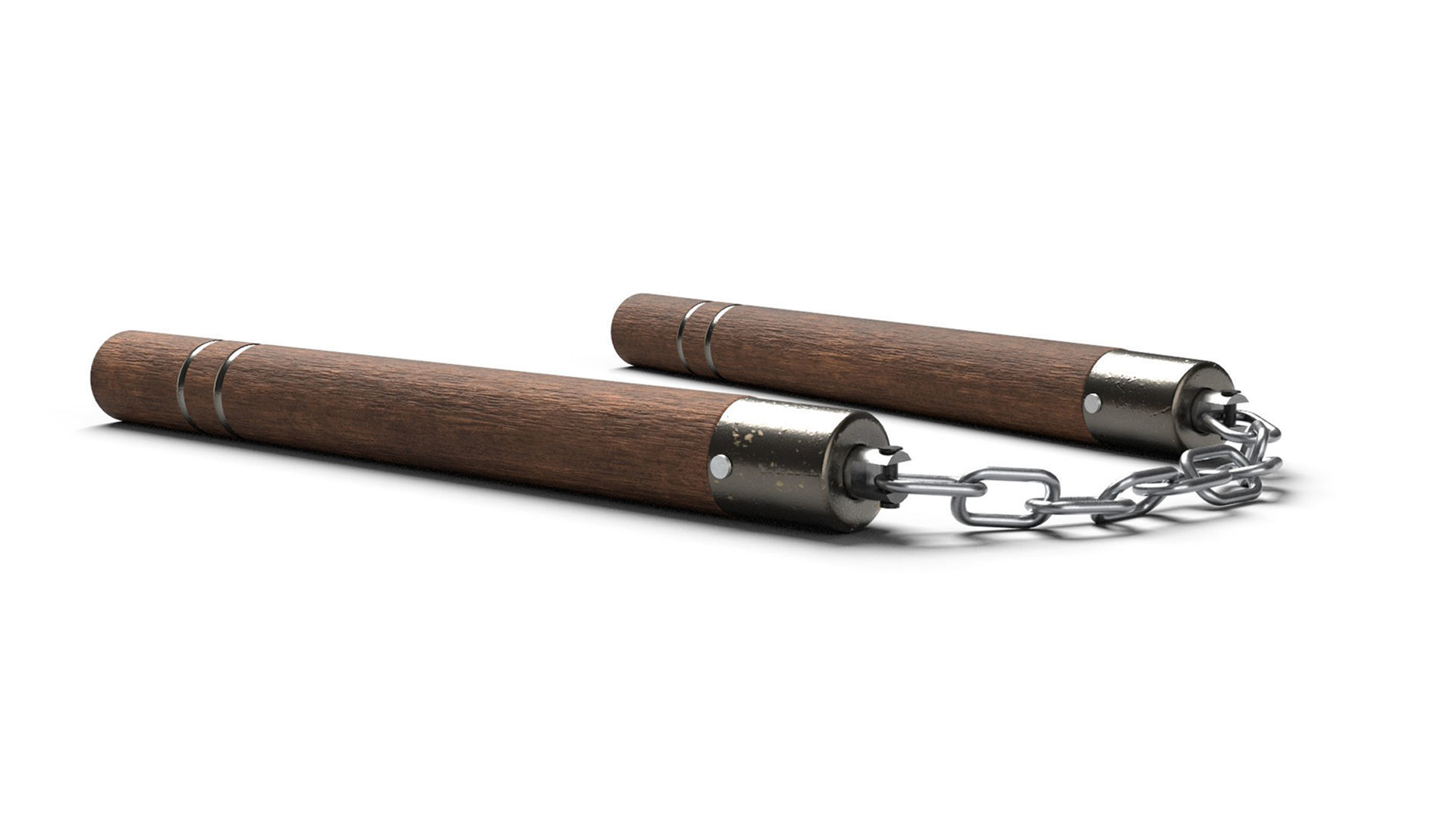 Nunchaku or Nunchuck made of Wood and Steel Low Poly 3D Model Low-poly 3D model_4