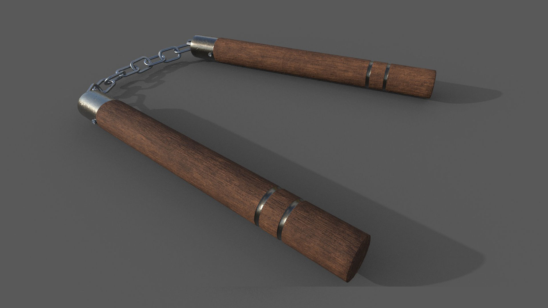 Nunchaku or Nunchuck made of Wood and Steel Low Poly 3D Model Low-poly 3D model_8