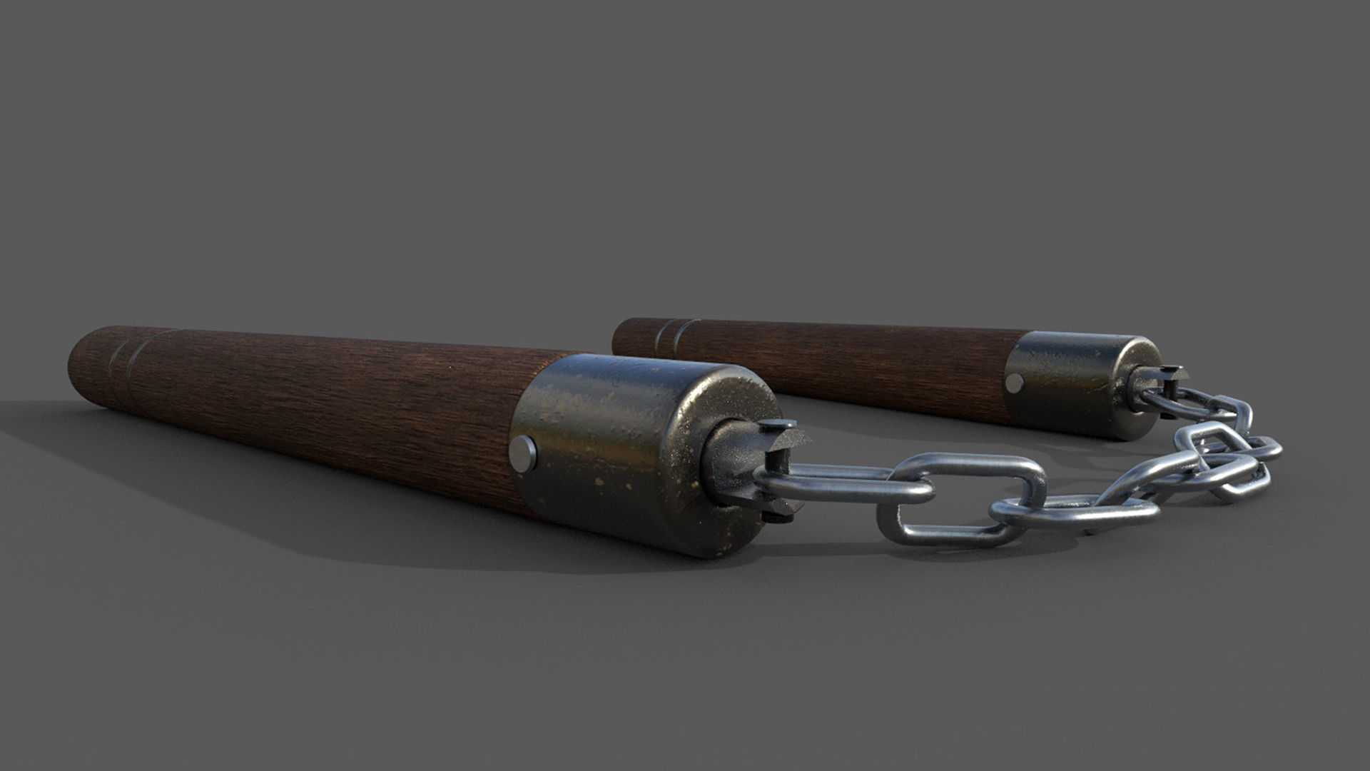Nunchaku or Nunchuck made of Wood and Steel Low Poly 3D Model Low-poly 3D model_10