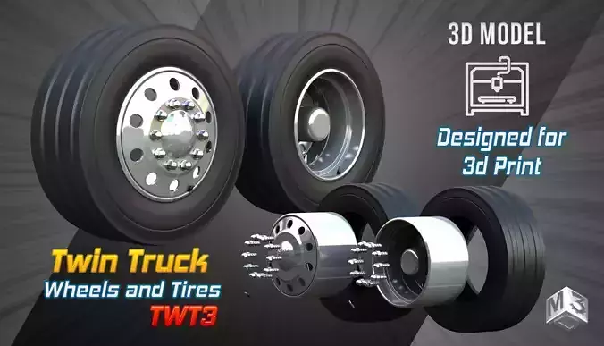 Twin Truck Wheels and Tires TWT3 3D print model