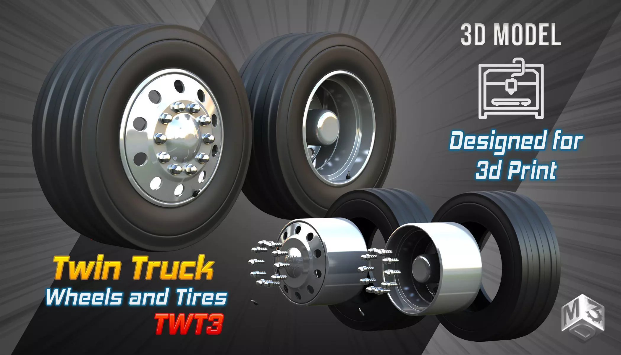 Twin Truck Wheels and Tires TWT3 3D print model_0