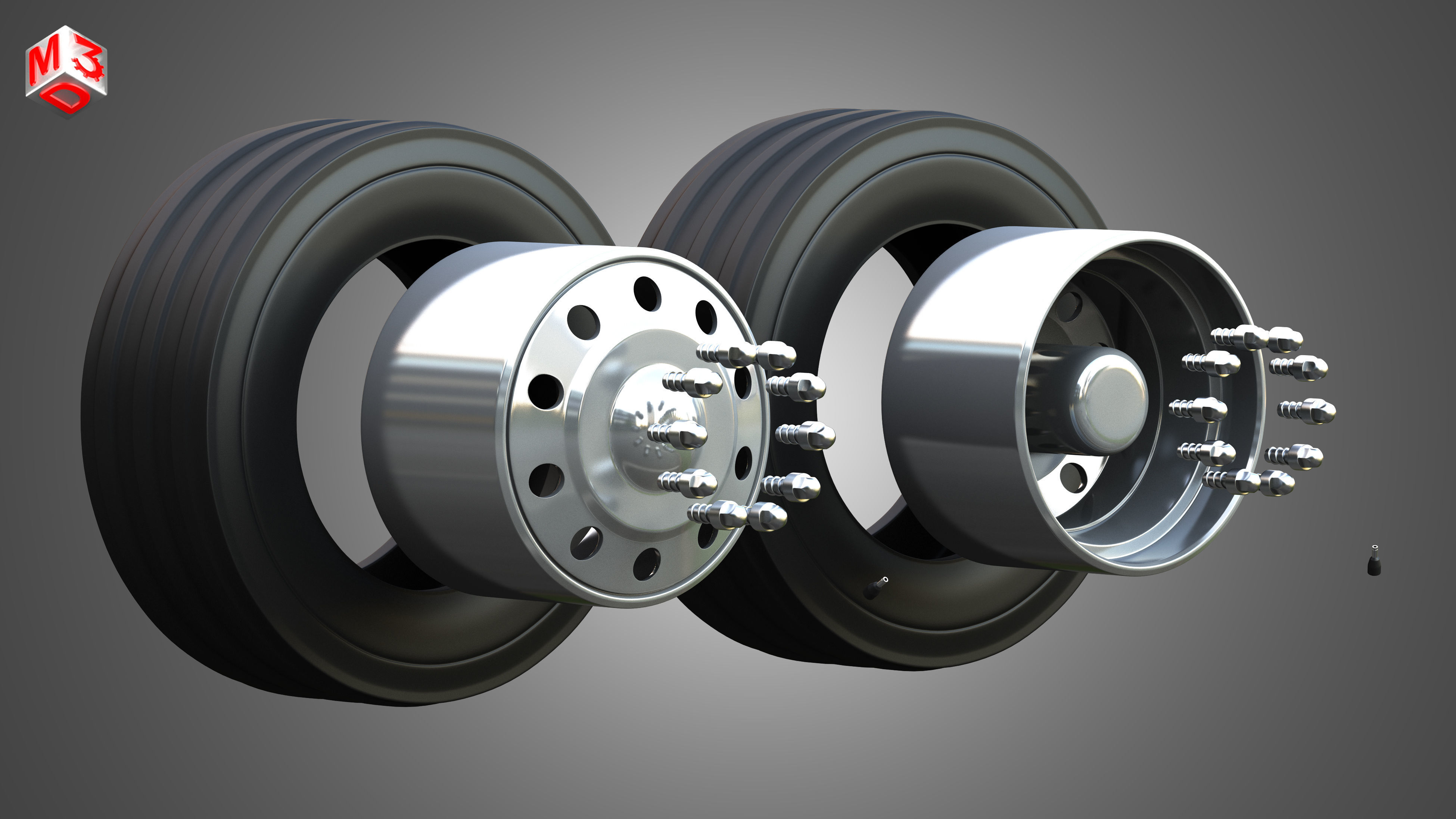 Twin Truck Wheels and Tires TWT3 3D print model_7
