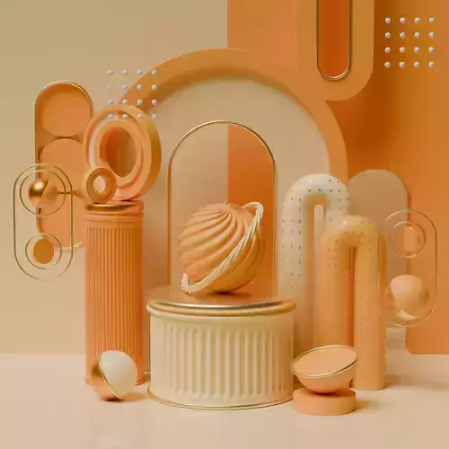 Abstract Geometric 3D Composition with Minimal Gold Accents