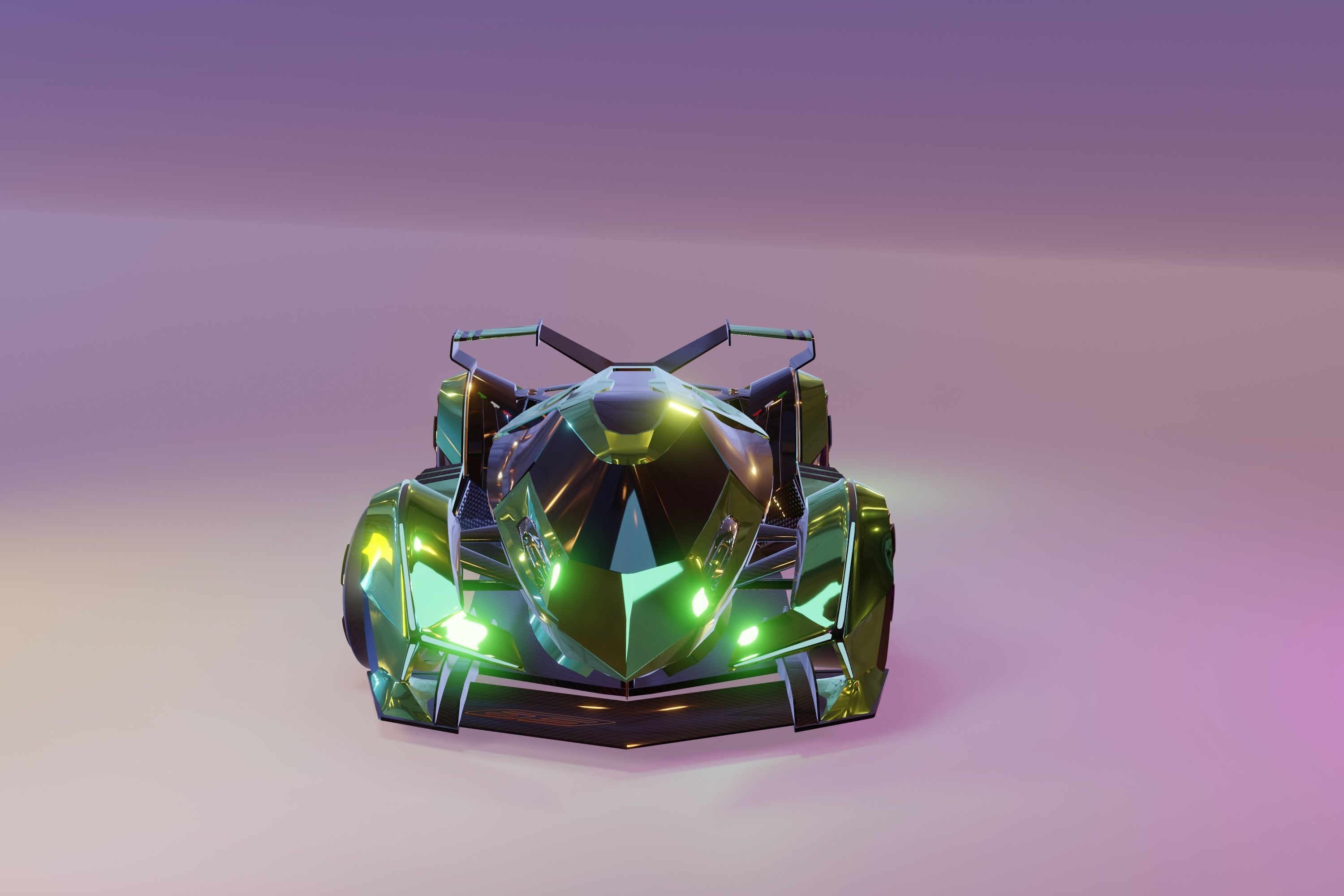 green Car 3D Blender File 3D model 3D model Low-poly 3D model_1