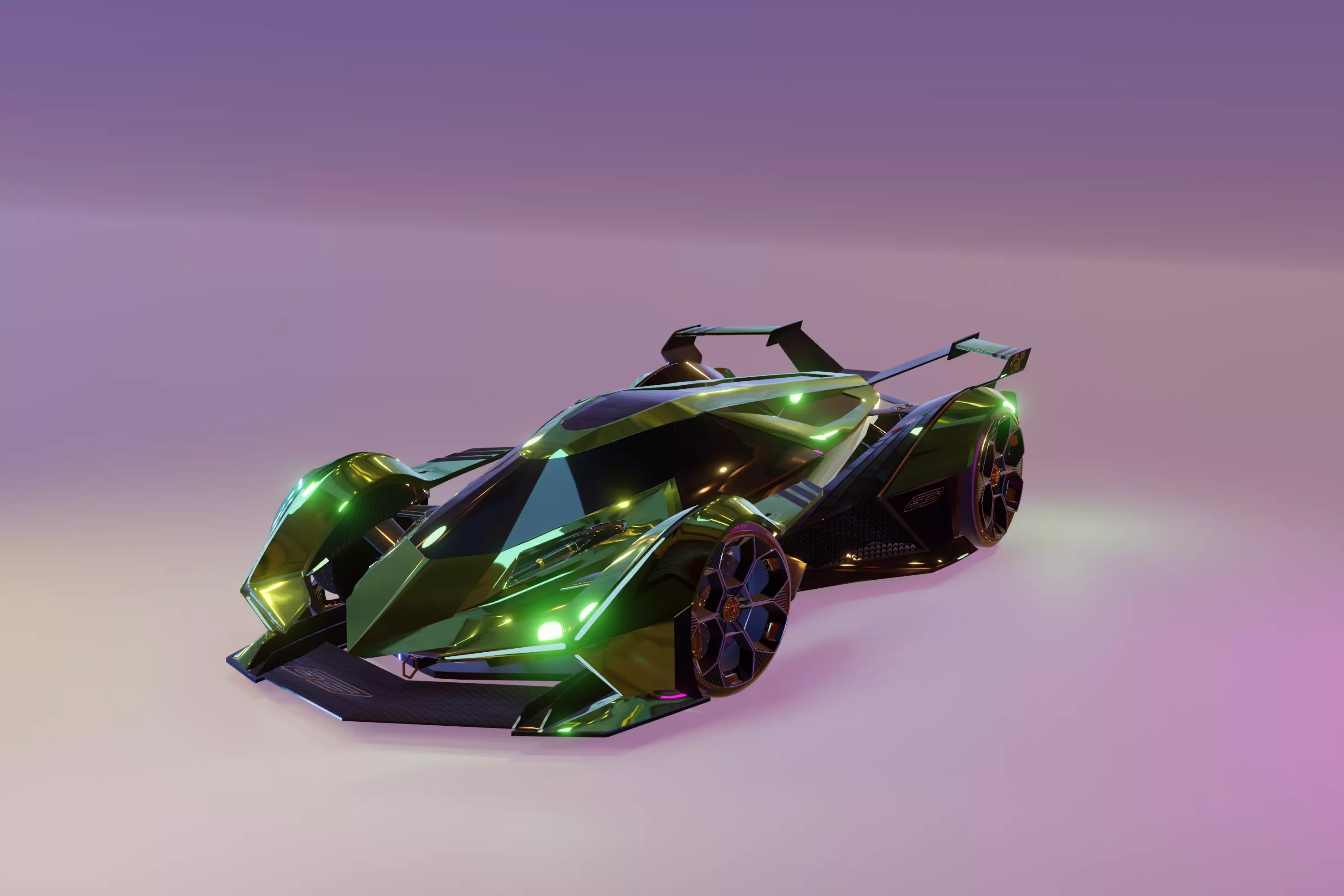 green Car 3D Blender File 3D model 3D model Low-poly 3D model_0