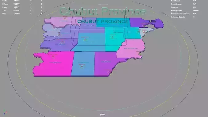 Chubut Province  Argentina map region geography political 3D model