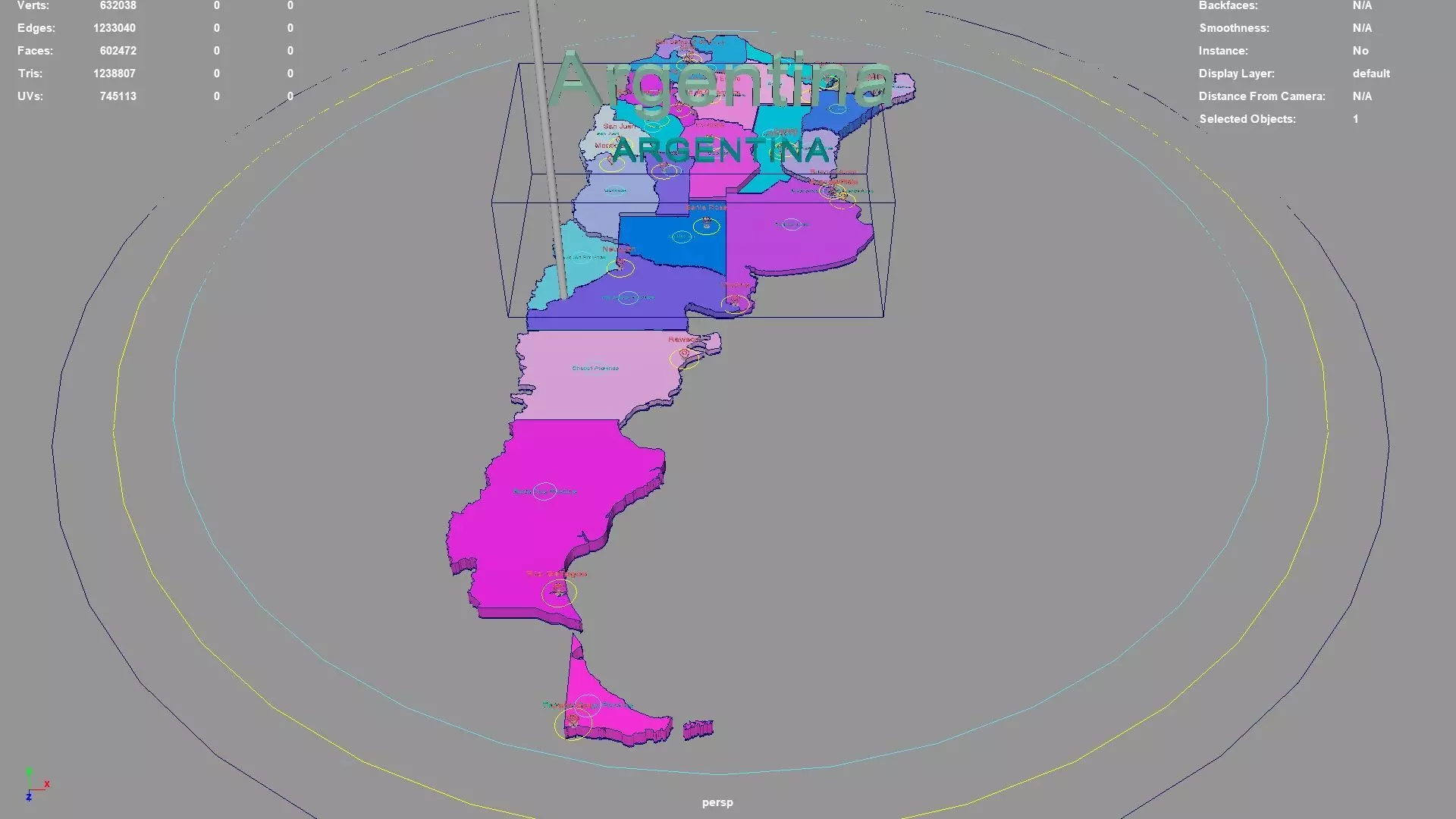 Argentina map region geography political geographic 3D model