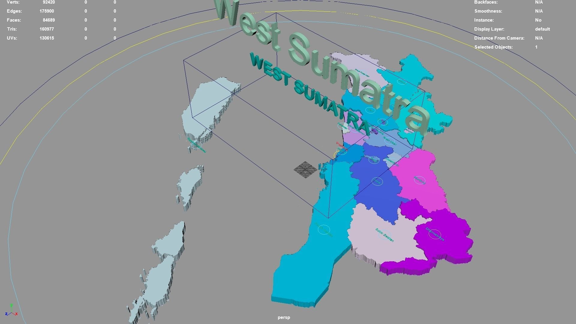 West Sumatra Sumatra Indonesia map region geography political 3D model ...